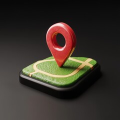 Wall Mural - 3d render of a red location pin on a green map.