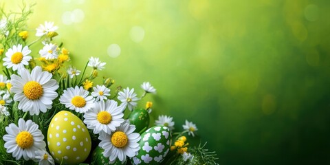 Wall Mural - A vibrant bouquet features colorful eggs nestled among delicate daisies, symbolizing the joy and renewal of the Easter season.