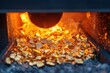 © EUT - Molten gold nuggets in a fiery furnace, glowing intensely. Illustrates gold refining, showcasing the process of purifying precious metals.