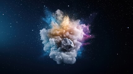 Wall Mural - a colorful cloud in space with a rock in the middle