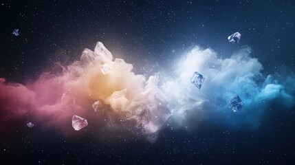 Wall Mural - a colorful cloud of smoke with ice cubes floating in it