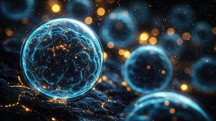 Poster - Illuminated Cellular Structure Within A Transparent Sphere