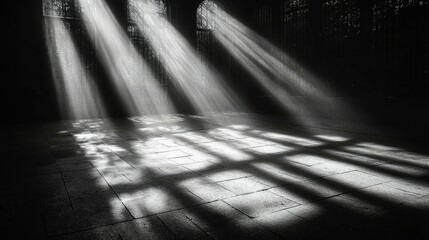 Poster - Sunbeams Illuminate Dark Church Floor Through Windows