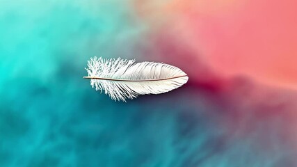 Poster - Delicate white feather floating serenely against a vibrant blue and pink background