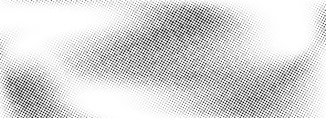 Aufkleber - Aged halftone gradient background. Faded dotted grit noise texture. White and black sand wallpaper. Retro pixelated backdrop. Anime or manga style grain overlay. Vector grunge bitmap