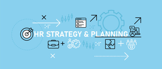 Poster - HR Strategy and Planning conceptual business application job resume talent data information system target communication human resource manage design icon outline set collection