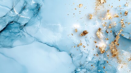 Poster - Blue marble with gold flakes on a white background showcasing intricate patterns and textures