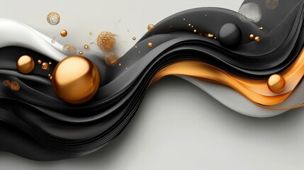 Poster - Black and gold abstract background with white elements for creative design and digital projects