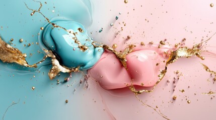 Poster - Pink and blue heart shaped object with gold detailing on a neutral background