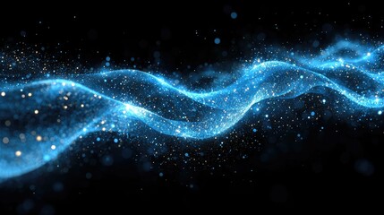 Poster - Abstract Blue Glitter Wave Flowing Dark Background