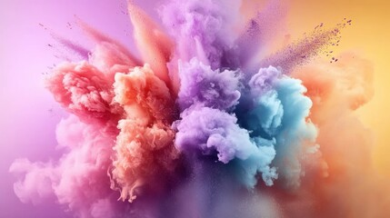 Aufkleber - Colorful smoke explosion in vibrant hues against a pink background creating a dynamic visual effect