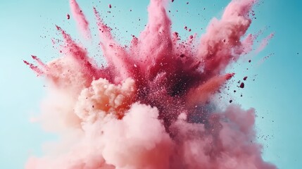 Aufkleber - Pink and blue powder explosion creating colorful cloud in dark background during celebration or festival