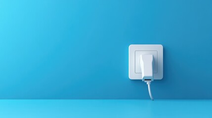 Wall Mural - White USB plug in wall socket, blue background.  Website design