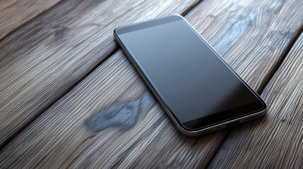 Poster - A sleek smartphone with a blank screen, placed on a wooden table.