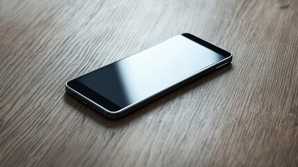 Poster - A sleek smartphone with a blank screen, placed on a wooden table.