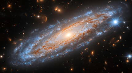 Wall Mural - A spiral galaxy with swirling arms of orange and blue, lots of stars