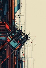 Poster - Abstract Geometric Composition Featuring Interconnected Lines and Shapes