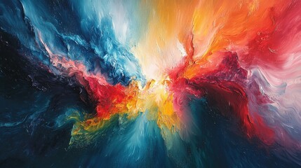 Wall Mural - A painting of a colorful explosion in space with a blue and red swirl. Generative AI