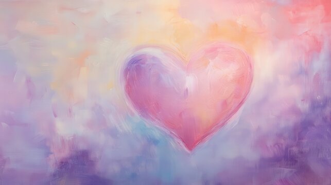 heart-shaped painting with pastel pinks and purples, symbolizing the light and sweet aspects of love for Valentine's Day.