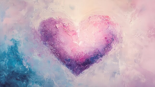 heart-shaped painting with pastel pinks and purples, symbolizing the light and sweet aspects of love for Valentine's Day.