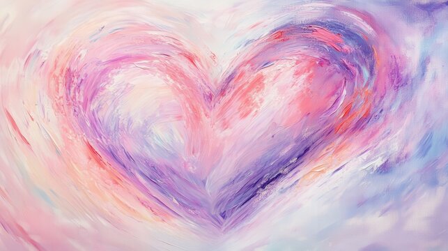 heart-shaped painting with pastel pinks and purples, symbolizing the light and sweet aspects of love for Valentine's Day.