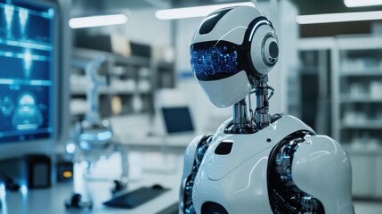 Poster - Advanced humanoid robot in a modern laboratory setting