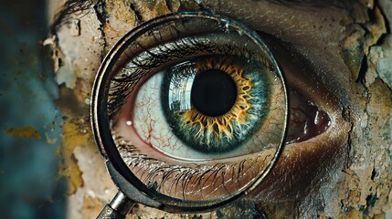 Poster - Detailed Close-Up of Eye with Magnifying Glass and Textured Background