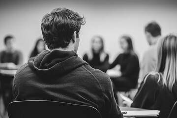 Wall Mural - The debate club gathers in a classroom, passionately discussing a topic while a teacher observes