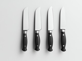 sleek black-handled kitchen knives: a minimalist still life
