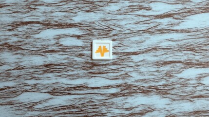 Poster - Simple White Square Icon with Downward Arrow on Wood Background