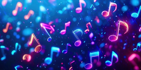 Poster - Colorful background with many musical notes