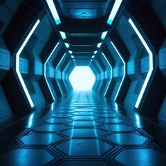 Wall Mural - blue tunnel with a white light shining through it