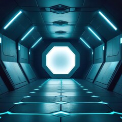 Wall Mural - large, empty room with a blue ceiling and blue walls