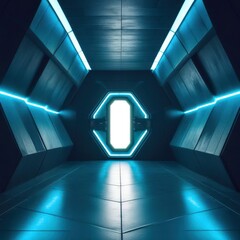 Wall Mural - large room with a blue ceiling and floor