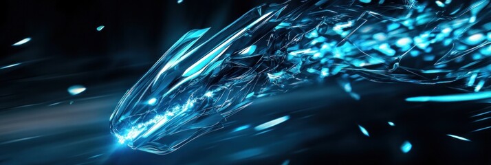 Poster - Abstract Crystalline Dragon in Motion: Futuristic Digital Art