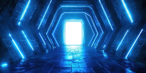 Wall Mural - blue tunnel with a white door