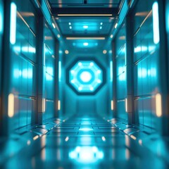 Wall Mural - blue and yellow room with a large square light in the middle