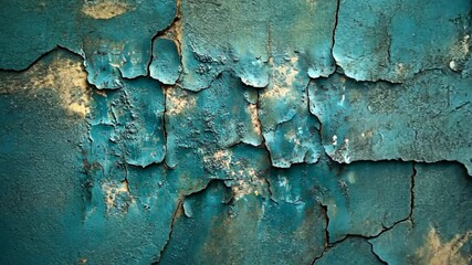 Poster - Abstract Teal Cracked Paint Texture: A Grunge Background