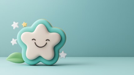 Sticker - Customer trust and expectation for satisfaction. Smiling star-shaped cookie on a teal background with decorative stars.