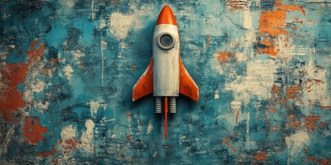 Poster - rocket concept launching against grungy wall background urban environment digital art unique perspec