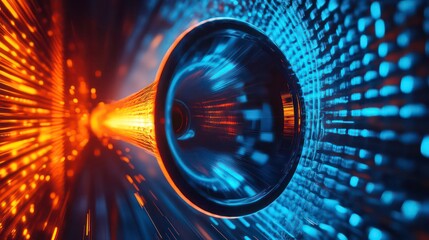 Fototapete - Digital megaphone glowing in a futuristic, abstract blue and orange light