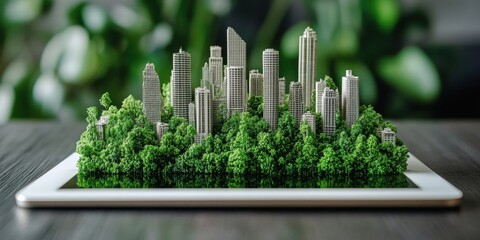 Poster - Sustainable urban development concept nature meets architecture in a digital landscape
