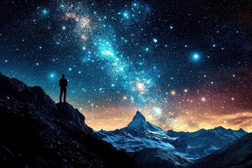 a silhouetted figure against a starry night sky.