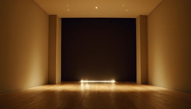 A hexagonal box podium sits atop a platform in a room with soft, warm lighting and a minimalist aesthetic.,advertisement, backgrounds, creativity, elegance,764465