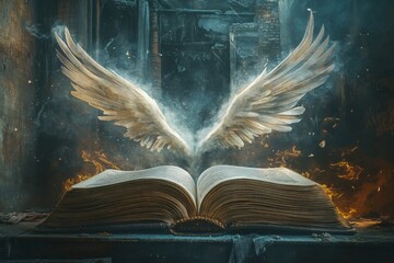 Aufkleber - A book with a white wing on the cover