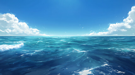 Wall Mural - clear blue ocean with a few gentle waves, an expansive horizon line with an empty sky