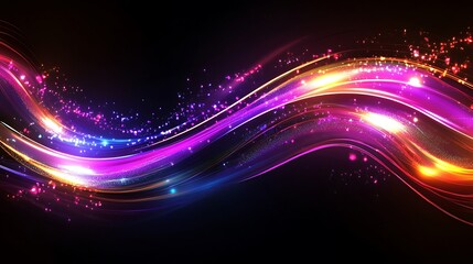 Poster - Colorful neon light trails with sparkling particles on black