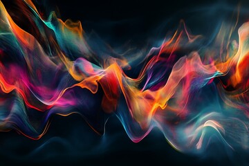 Poster - Flowing colorful light waves in dynamic abstract motion on dark background