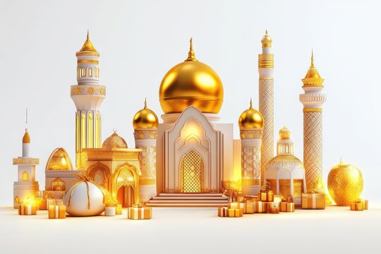 3D Eid Mubarak Poster Isolated and White Background