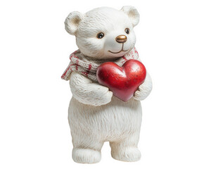 white teddy bear holding red heart symbolizes love and affection, perfect for romantic gifts or decorations. This charming figure evokes warmth and joy